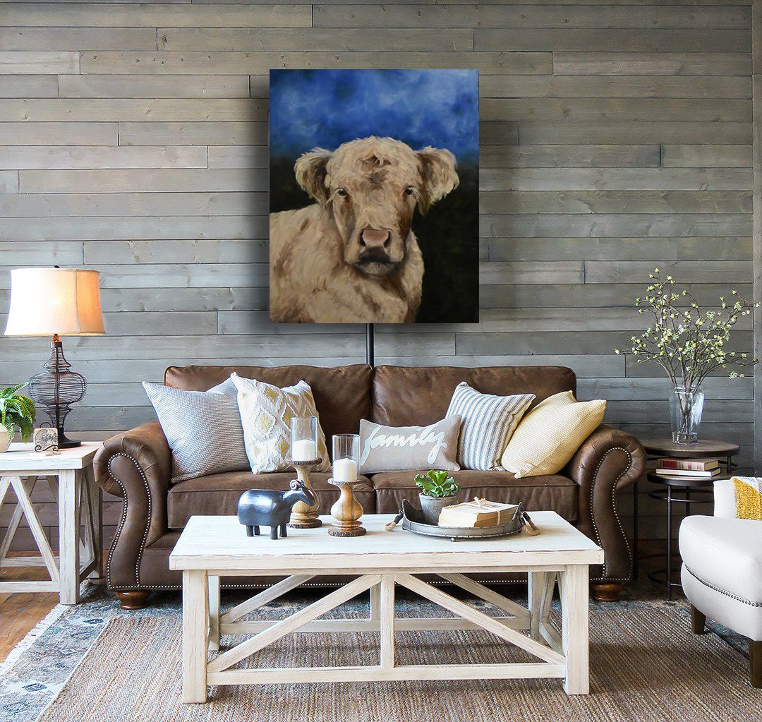 24x18x1.5" Cream Cow on Canvas